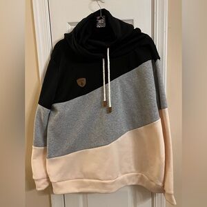 Cozy Color Block Hoodie in Black, Gray, and Cream